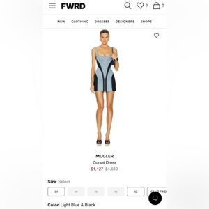 MUGLER CORSET DENIM STREET RACE DRESS LIGHT BLUE BLACK Sz S